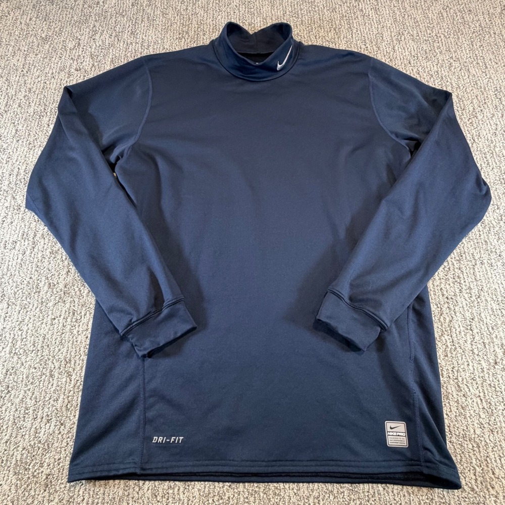 Nike Pro Fitted Shirt Mens XL Blue Mock Neck Dri-FIT Long Sleeve 389658-419